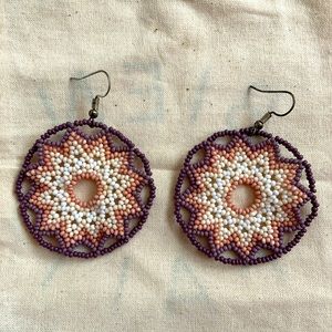 Large hand beaded earrings